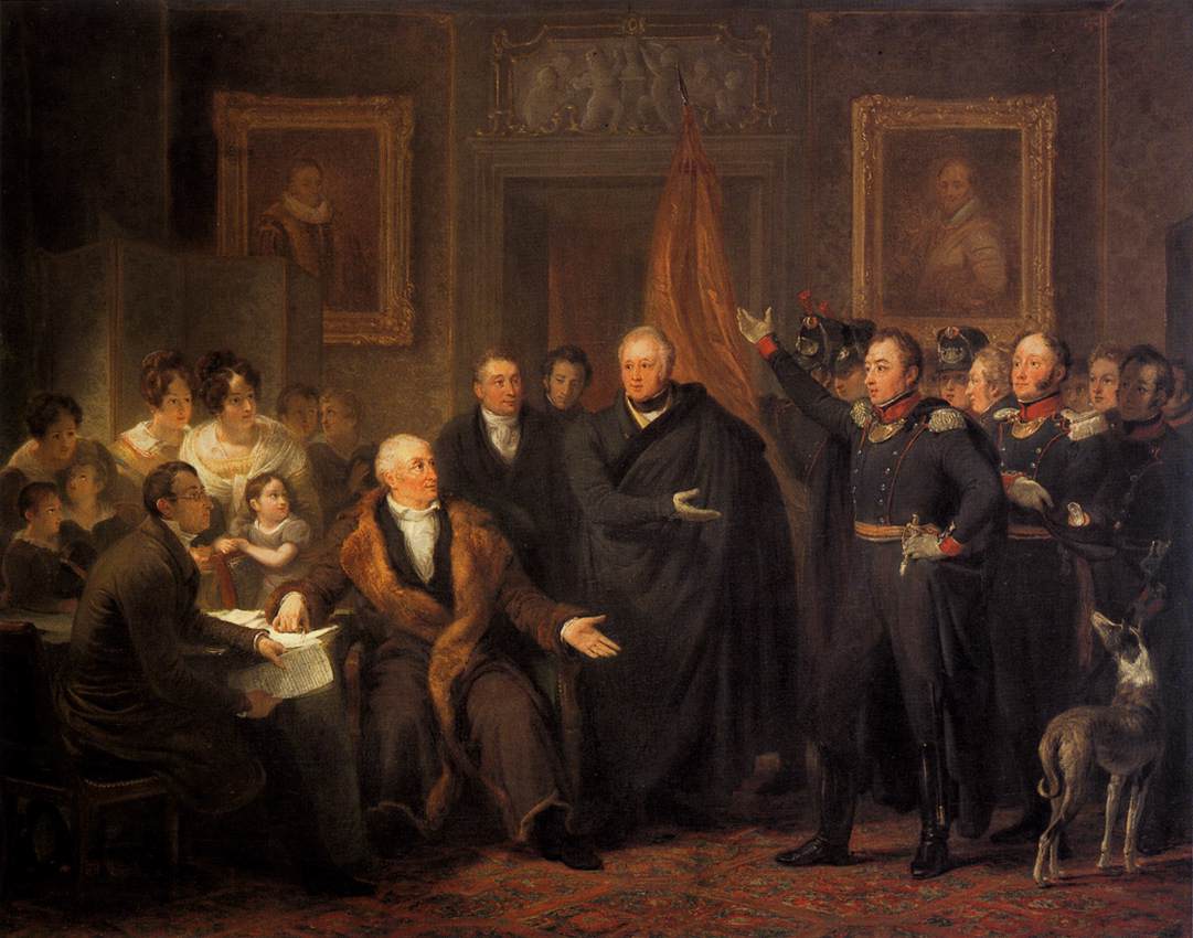 Jan Willem Pieneman's painting of the Triumvirate assuming power on behalf of the Prince of Orange, 21 November 1813